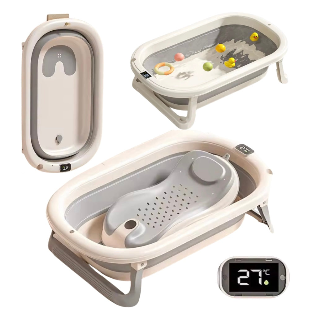 Preorder Foldable Baby Bath w/ Thermometer & Rack(Grey) - Baby Way NZ