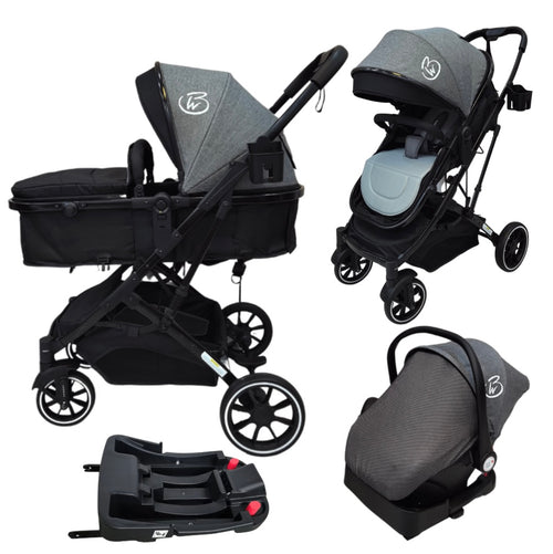 Preorder - Gold Series 3-in-1 Travel System - Bassinet + Stroller + Capsule with Food Tray - Grey/Black