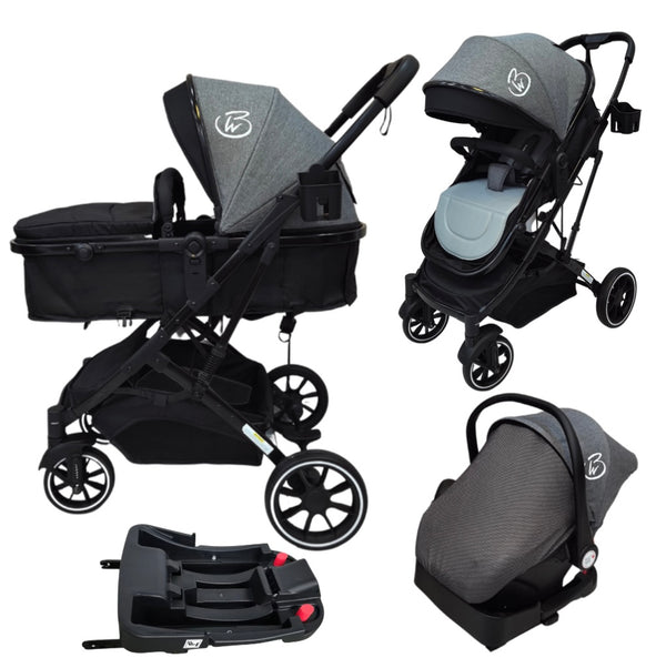 Preorder - Gold Series 3-in-1 Travel System - Bassinet + Stroller + Capsule with Food Tray - Grey/Black