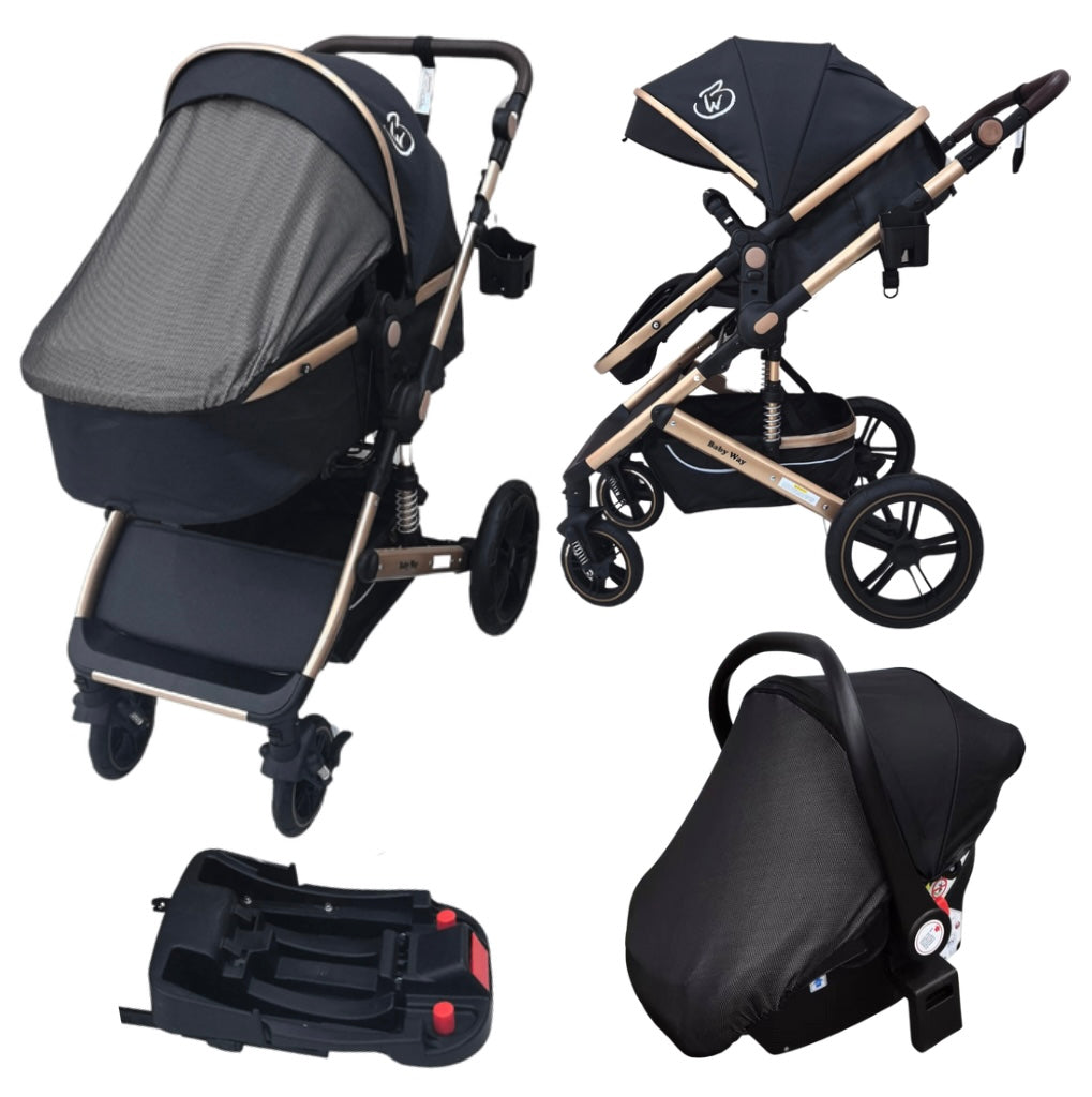 black and gold car seat and stroller Preorder - Supra Gold 3-in-1 Travel System – Stroller + Bassinet + Capsule Car Seat and Mattress, Food Tray