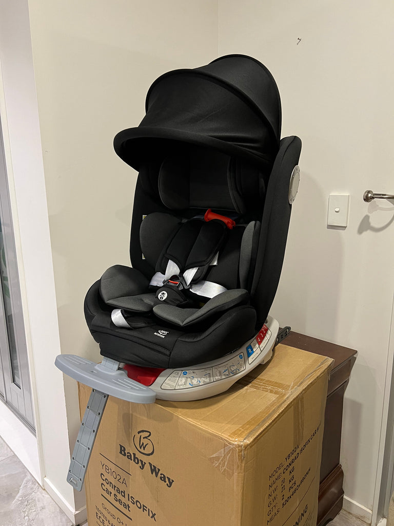 Black 360 Spin Rotating Car Seat with Sun Shade + Footrest and ISOFIX