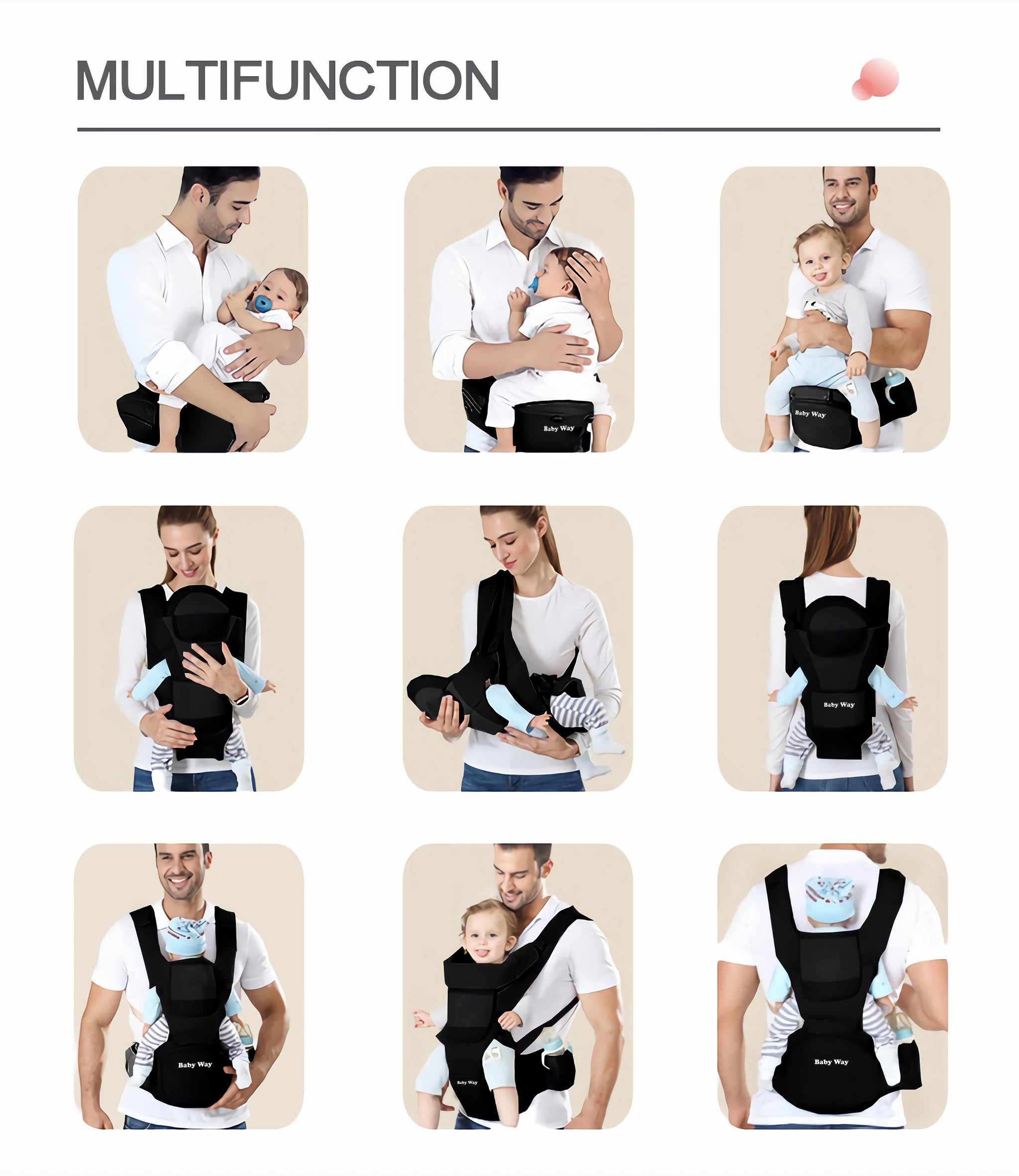 Ergonomic Multi-Function Baby Carrier with Hip Seat 0-36 Months