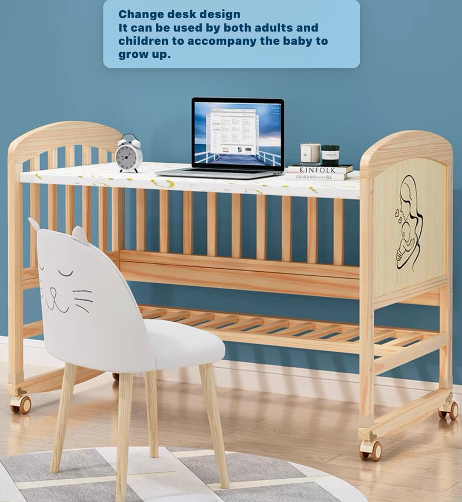 Co-sleeper Wooden Baby Crib Bed Desk Design