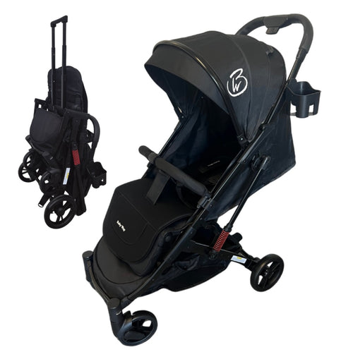 Mico Compact Folding Travel Stroller with Cup Holder and Extra Liner - BLACK