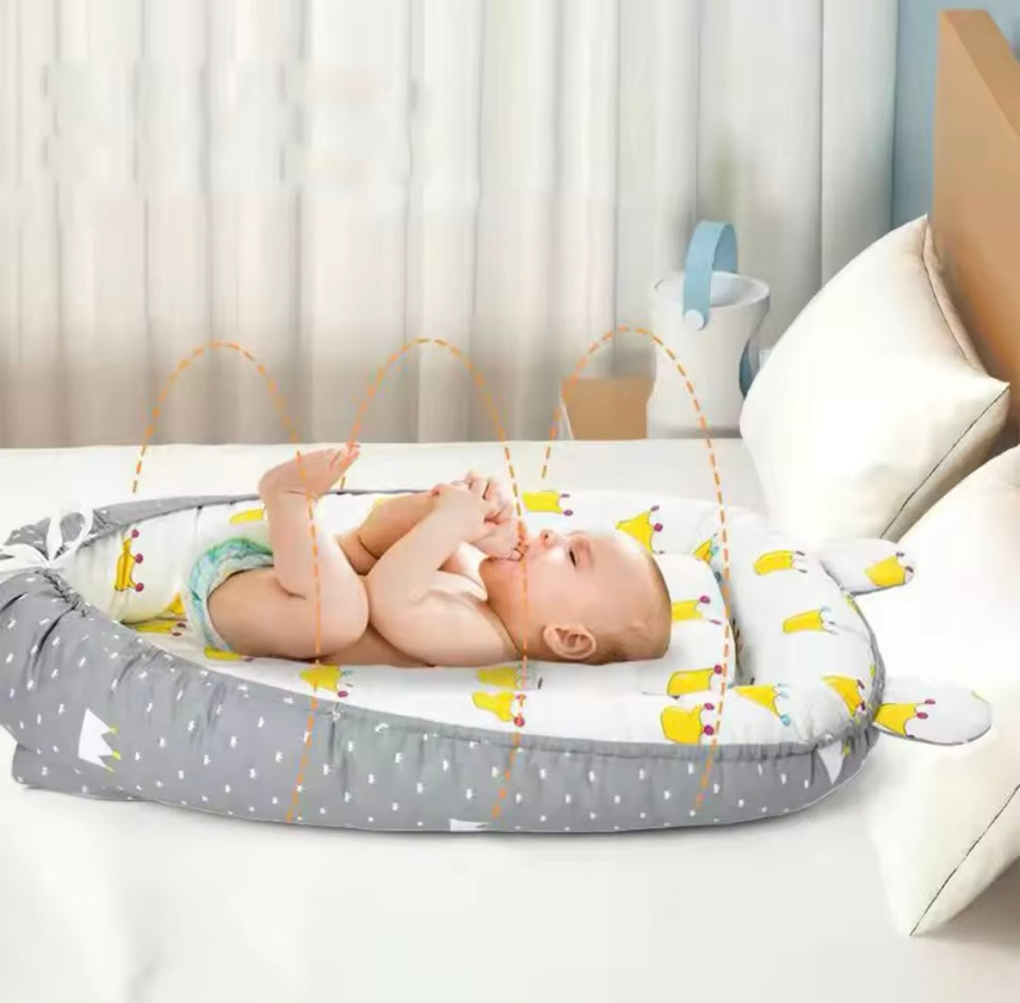 Reversible Baby Lounger with Pillow – Adjustable Portable Baby Bed