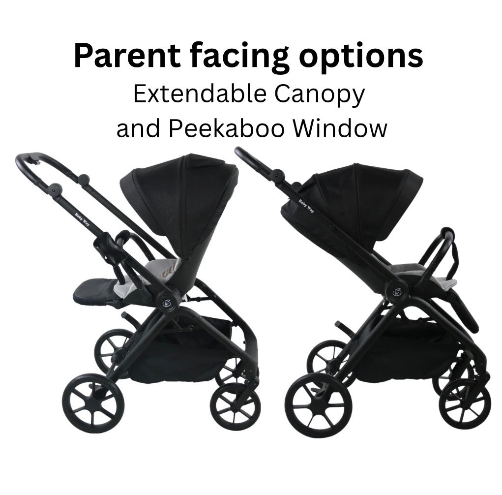 Open Stroller Crown Y – Luxury Reversible Open Bassinet Stroller with Sunshade and E ...