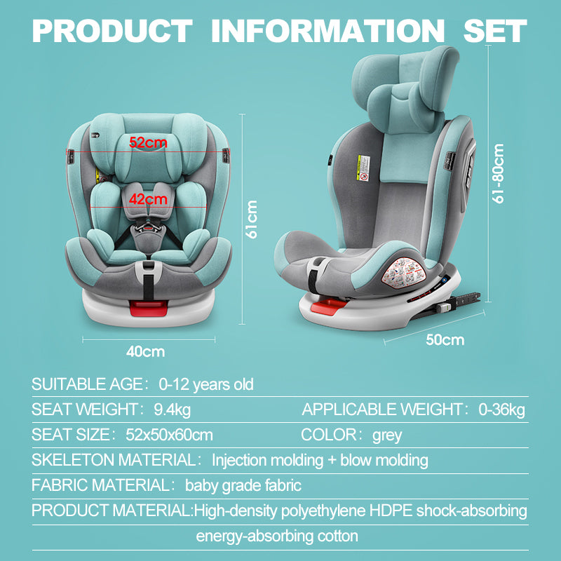 I-Size Grey Rotational and Convertible Car Seat with ISOFIX and Leg Support System