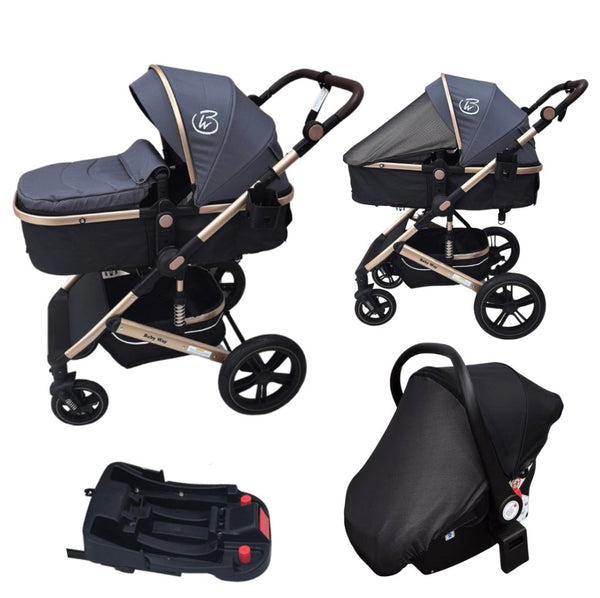 Preorder - Supra Gold - 3 in 1 Stroller + Bassinet + Capsule Car Seat Combo with Mattress, Food Tray and Grey Skin