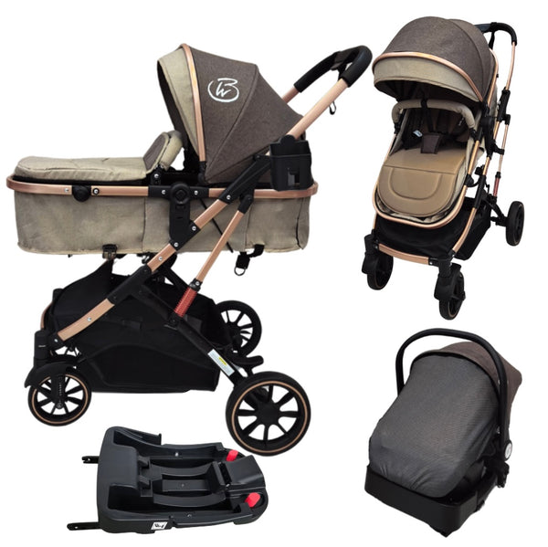 Preorder - Gold Series 3 in 1 Travel System - Stroller + Bassinet + Capsule with Food Tray - Beige/Gold