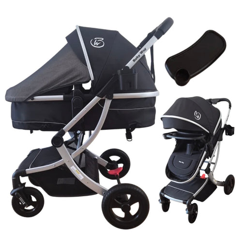 Starla Silver – 2-in-1 Bassinet to Seat All-Terrain Stroller + Food Tray
