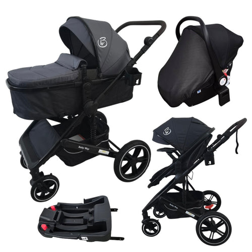 Preorder - Supra Black - 3in1 Stroller Buggy + Bassinet + Capsule Travel System with Sunshade Sets and Food Tray & Grey Colour Pack