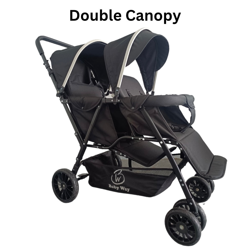 Tandem Double Stroller with Double Canopy