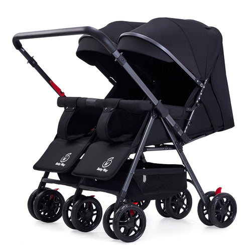 Black 2-Way Folding Compact Double / Twin Stroller + Rain Cover
