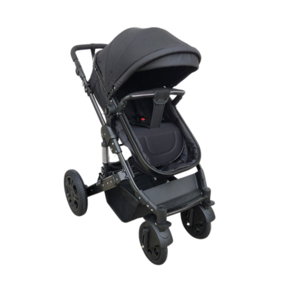 Boss Black - Ultimate 3 in 1 Stroller + Bassinet + Capsule and Base Set with 360 Windshield