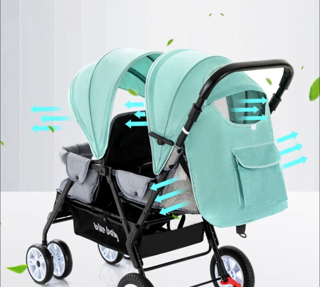 Deluxe Tandem Double Stroller Travel System for Newborns and Toddlers + Rain Cover