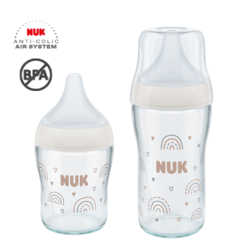 NUK Perfect Match Premium Glass Baby Bottle with Anti-Colic Teat and Temperature Control – 120ml or 230ml