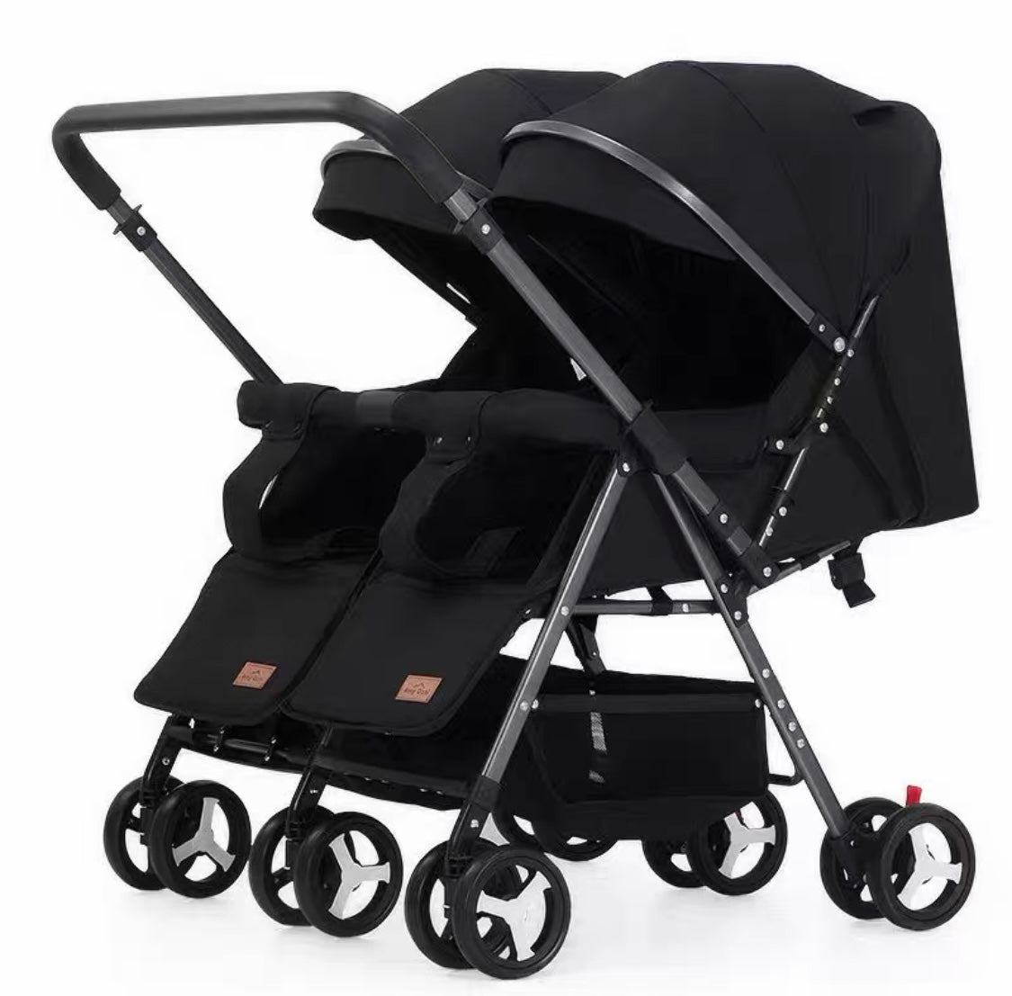 Black 2-Way Folding Twin Stroller with Rain Cover Baby Way NZ