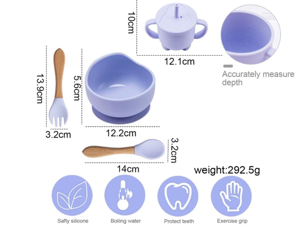 Feeding kits - silicone bowls, spoons, forks and sippy drink bottle