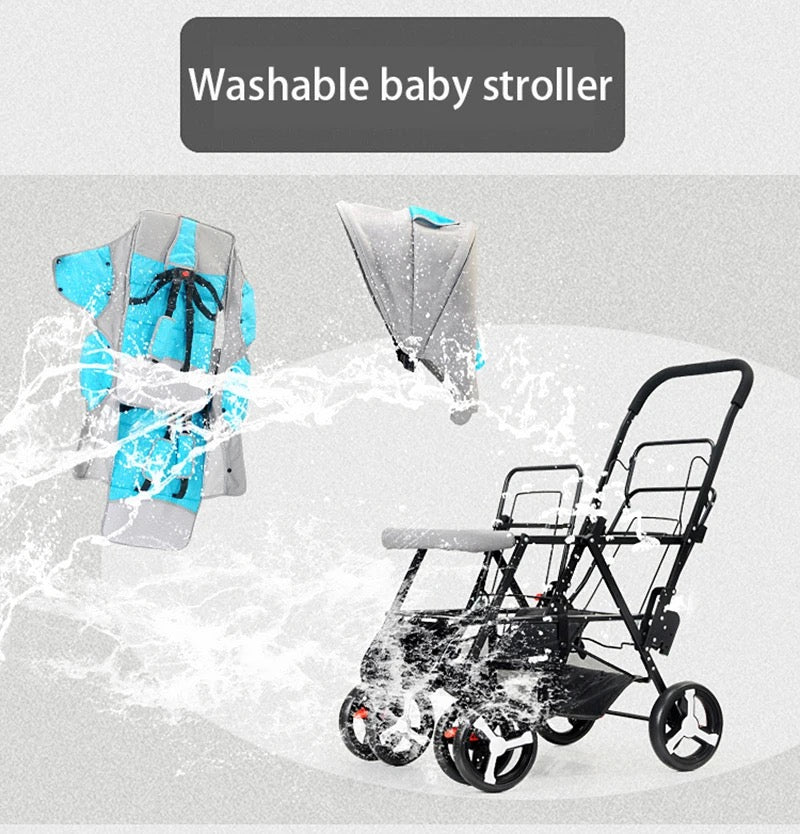 Deluxe Tandem Double Stroller Travel System for Newborns and Toddlers + Rain Cover